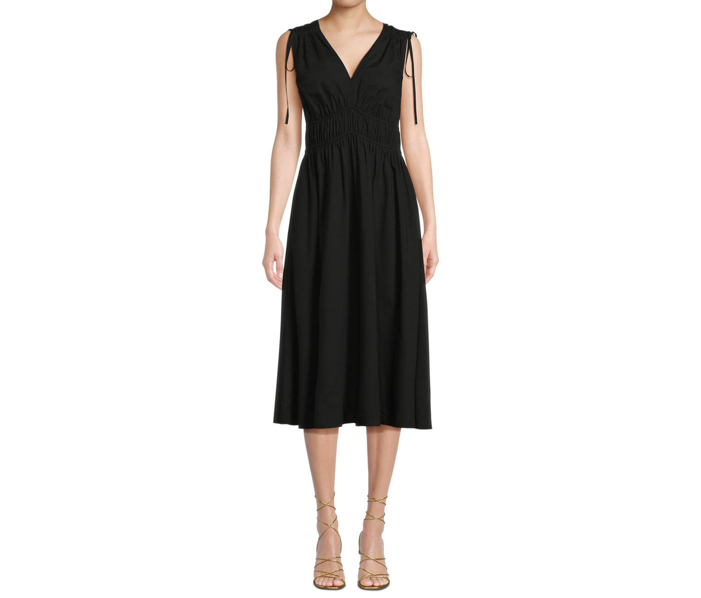 Time and Tru Womens V Neck Smocked Midi Dress Black Soot Size XL (16-18)