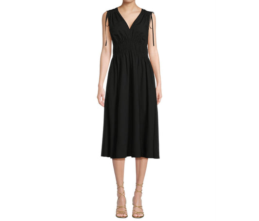 Time and Tru Womens V Neck Smocked Midi Dress Black Soot Size XL (16-18)