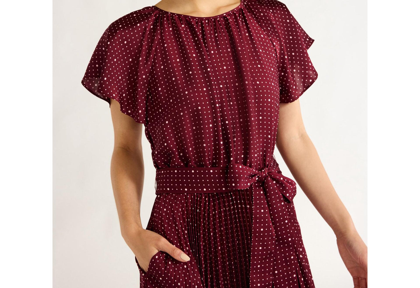 Free Assembly Womens Pleated Midi Dress Flutter Sleeves Maroon Crush Size XS