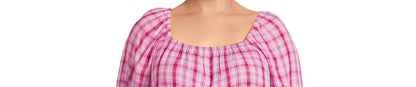 Terra & Sky Womens Square Neck Ruched Top Vibrant Plaid/Brilliant Red Size 2X