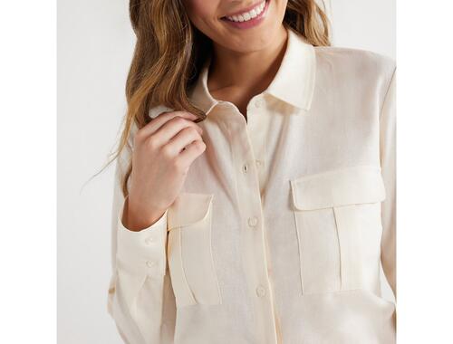 Sofia Jeans Women's Plus Linen Blend Tie Front Top Pockets Whisper White Size XL