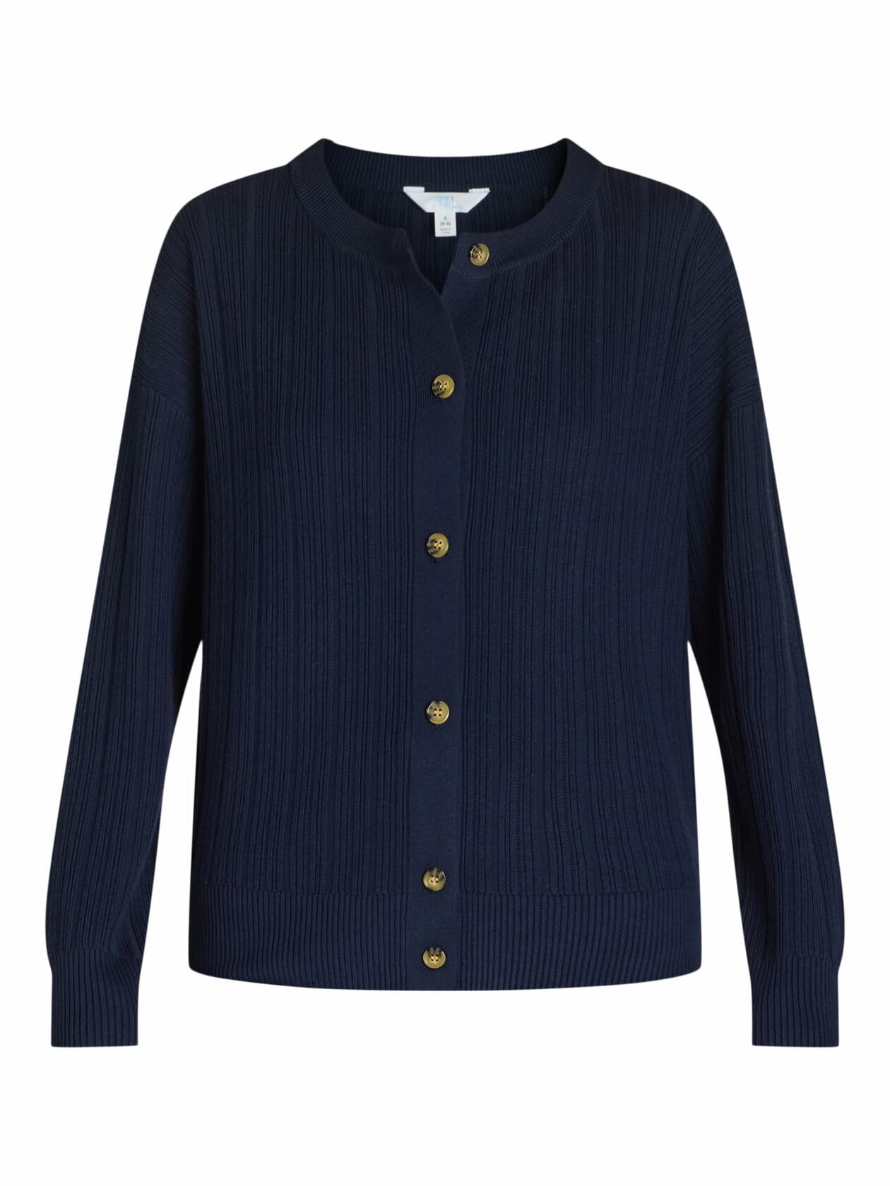 Time and Tru Womens Fine Gauge Rib Crew Cardigan with Long Sleeves Navy Size M