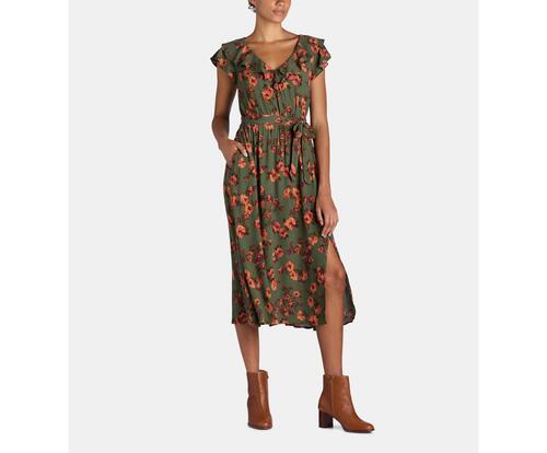 Time and Tru Women's and Women's Plus Ruffle Neck Midi Dress Sea Turtle Size 4X