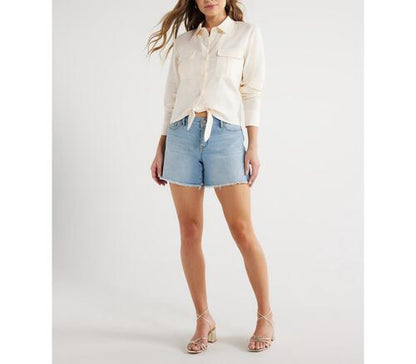 Sofia Jeans Women's Plus Linen Blend Tie Front Top Pockets Whisper White Size XL