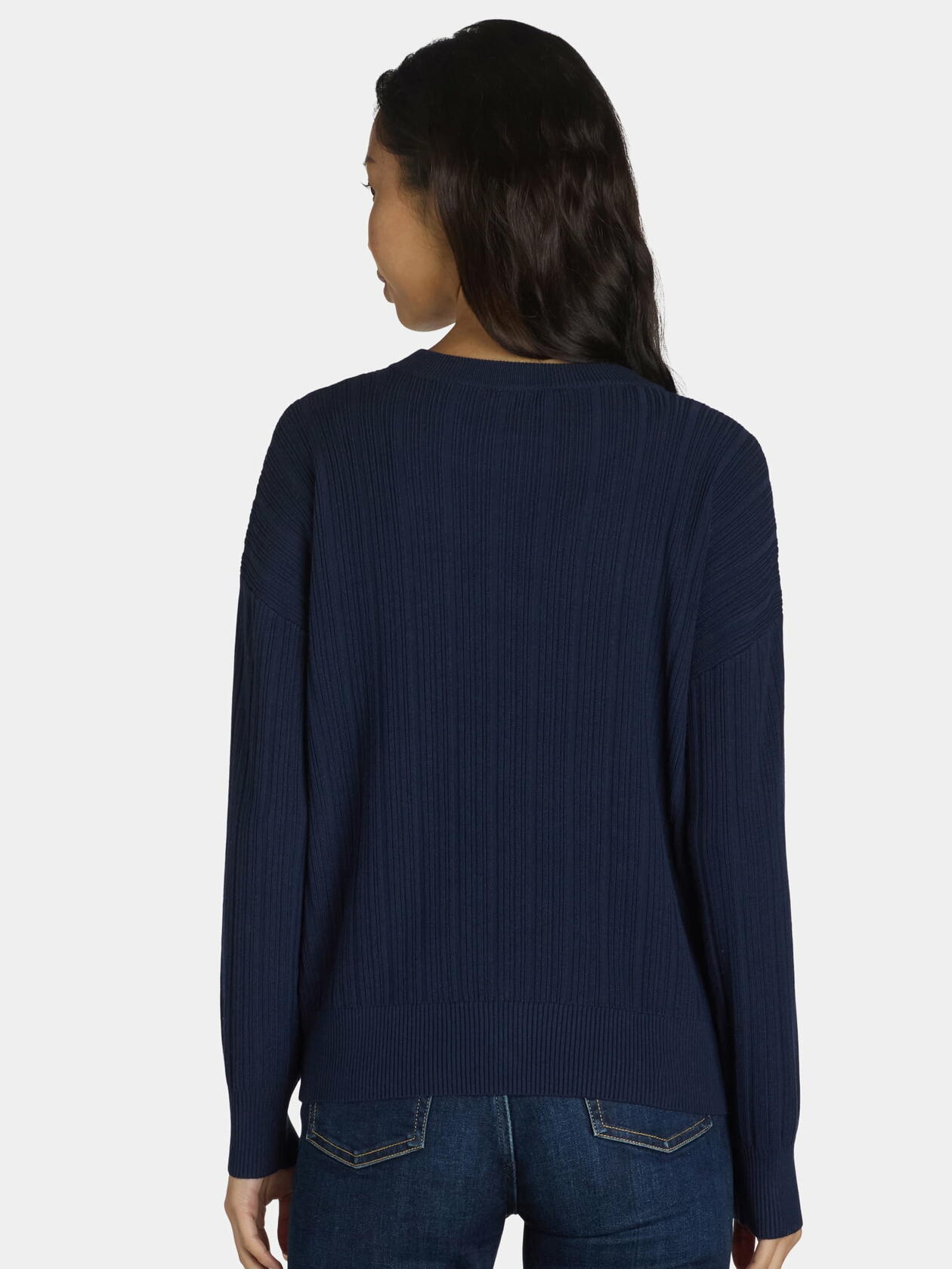 Time and Tru Womens Fine Gauge Rib Crew Cardigan with Long Sleeves Navy Size M