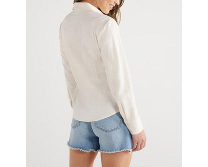 Sofia Jeans Women's Plus Linen Blend Tie Front Top Pockets Whisper White Size XL