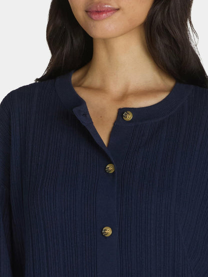 Time and Tru Womens Fine Gauge Rib Crew Cardigan with Long Sleeves Navy Size M