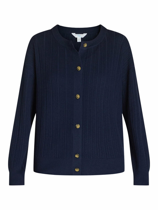 Time and Tru Womens Fine Gauge Rib Crew Cardigan with Long Sleeves Navy Size M