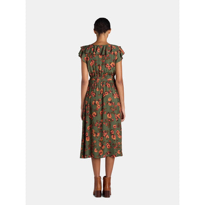 Time and Tru Women's and Women's Plus Ruffle Neck Midi Dress Sea Turtle Size 4X