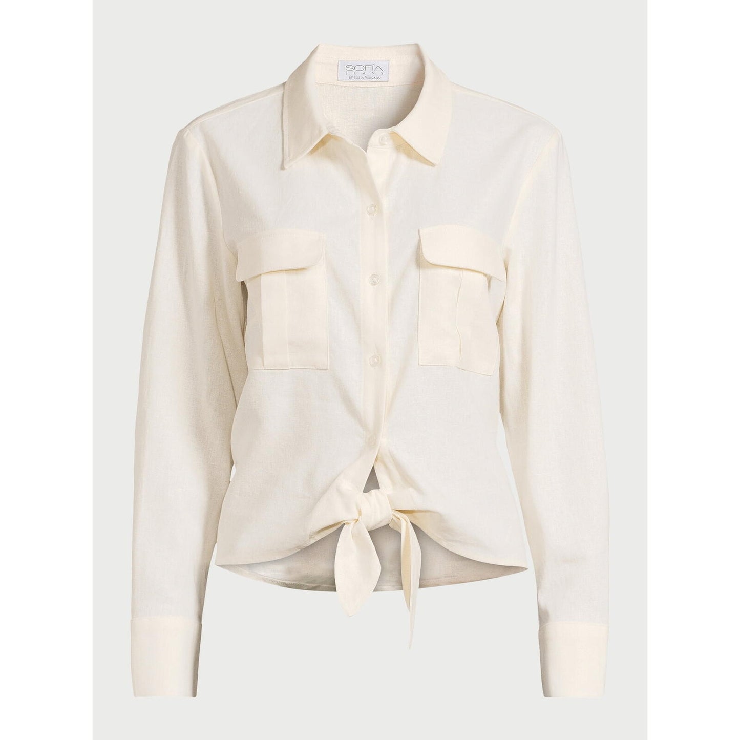 Sofia Jeans Women's Plus Linen Blend Tie Front Top Pockets Whisper White Size XL
