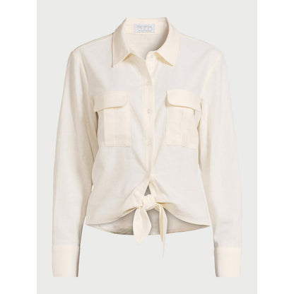 Sofia Jeans Women's Plus Linen Blend Tie Front Top Pockets Whisper White Size XL