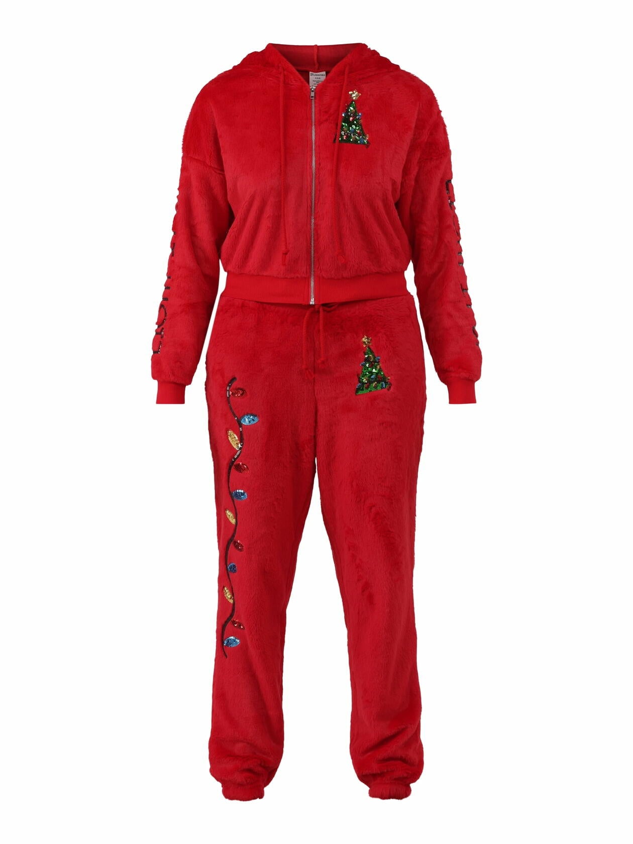 No Boundaries Womens Faux-Fur Christmas Track Suit 2-Piece Brilliant Red Size M
