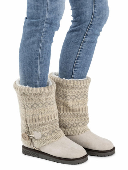 MUK LUKS Womens Janie Knit Cuff Mid-Calf Boot Pull-On Stone Lurex Print Size 7M