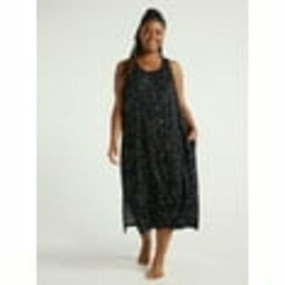 Joyspun Womens Sleeveless Knit Midi Chemise Stars Black Print Size XL