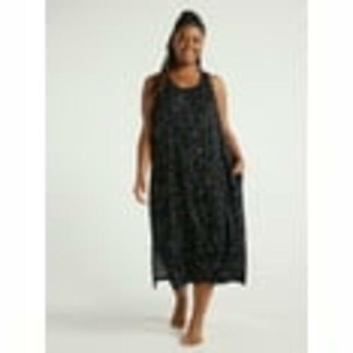 Joyspun Womens Sleeveless Knit Midi Chemise Stars Black Print Size XL