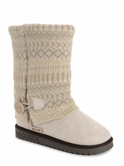 MUK LUKS Womens Janie Knit Cuff Mid-Calf Boot Pull-On Stone Lurex Print Size 7M