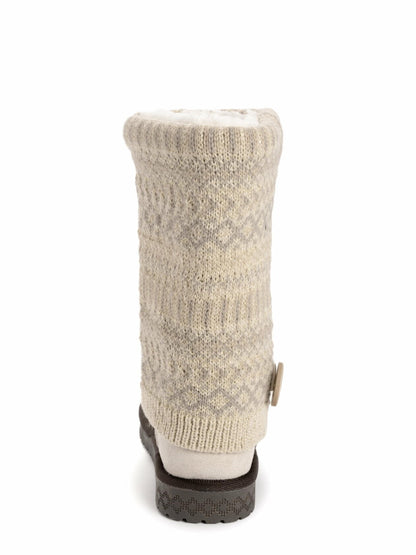 MUK LUKS Womens Janie Knit Cuff Mid-Calf Boot Pull-On Stone Lurex Print Size 7M