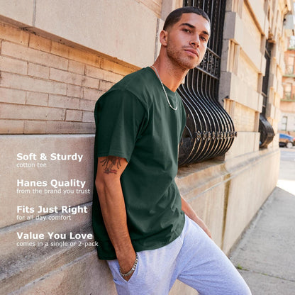 Hanes Mens Beefyt T-shirt Heavyweight Cotton Crewneck Tee Deep Forest Size M