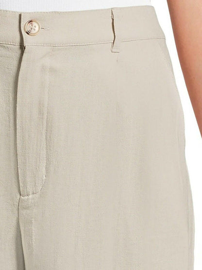 Time and Tru Womens Linen-Blend Shorts 5" Inseam Front Pleats Beige Size M
