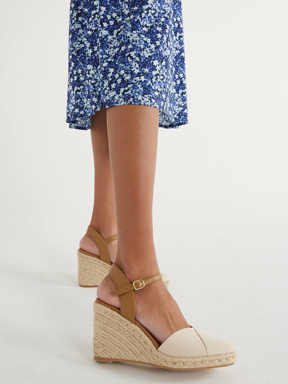 Time and Tru Womens Casual Eyelet Espadrille Wedges Ankle Strap Natural Size 7.5