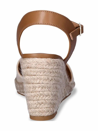 Time and Tru Womens Casual Eyelet Espadrille Wedges Ankle Strap Natural Size 7.5