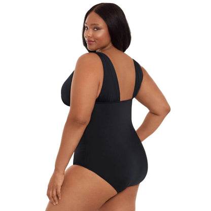 Time and Tru Womens Plus Plunge Neck One Piece Swimsuit Black Size XXL