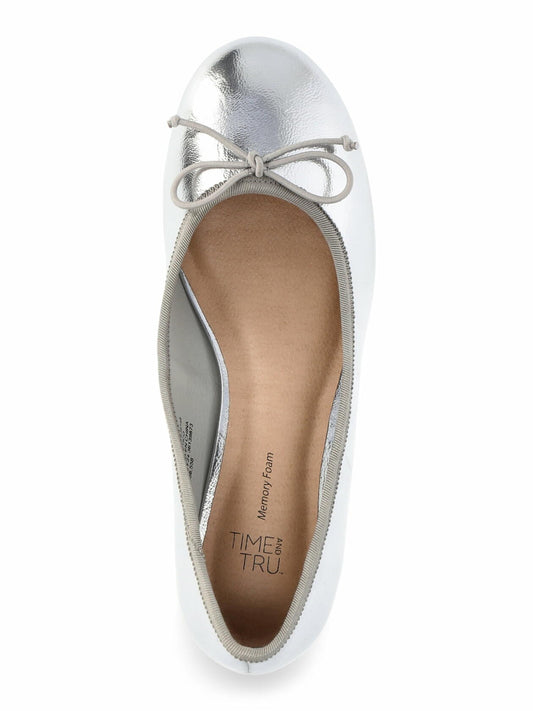 Time and Tru Women's Ballet Block Heel Pumps Silver Size 7