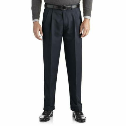 George Regular Mens Pleated Cuffed Microfiber Pants Navy Size 40x32