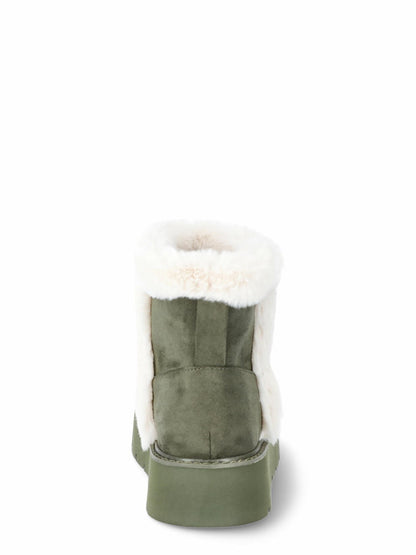 Time and Tru Womens Platform Mini Cozy Boots Olive Size 8M