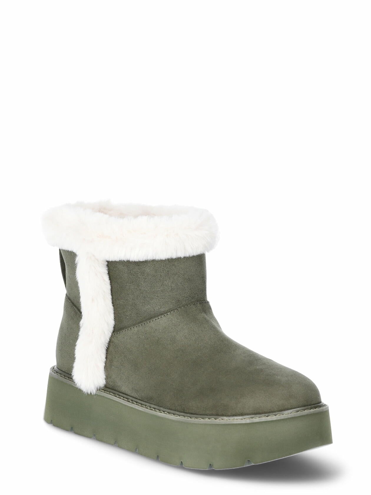 Time and Tru Womens Platform Mini Cozy Boots Olive Size 8M