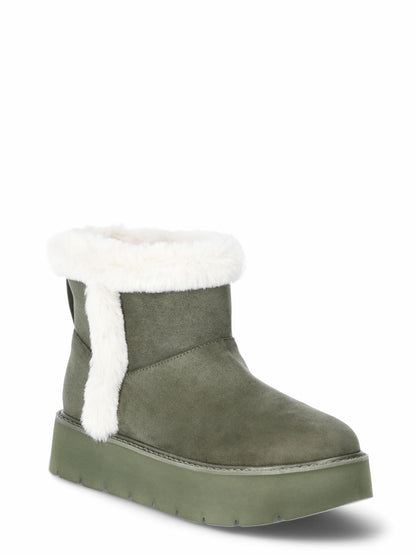 Time and Tru Womens Platform Mini Cozy Boots Olive Size 8M
