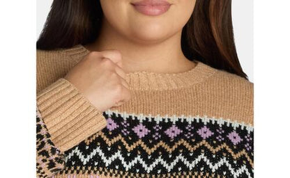 Time and Tru Womens Plus Sweater Pullover Midweight Mocha Splash Heather Size 2X