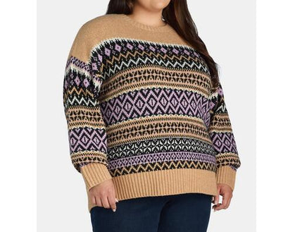 Time and Tru Womens Plus Sweater Pullover Midweight Mocha Splash Heather Size 2X