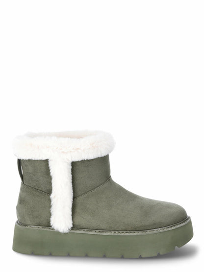 Time and Tru Womens Platform Mini Cozy Boots Olive Size 8M