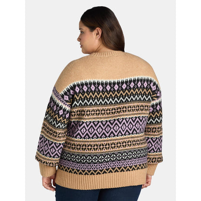 Time and Tru Womens Plus Sweater Pullover Midweight Mocha Splash Heather Size 2X