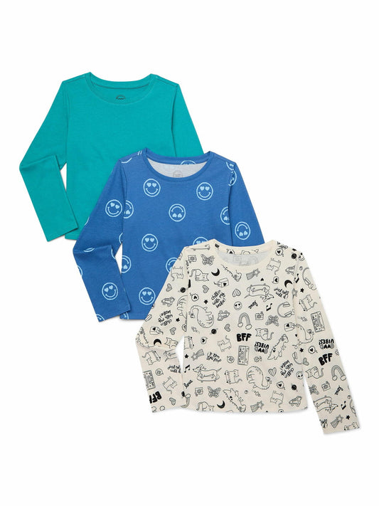 Wonder Nation Girls Kid Tough Tee Long Sleeves 3-Pack Multicolor Size 7-8