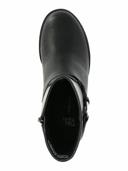 Time and Tru Womens Heeled Moto Boots Black Size 9