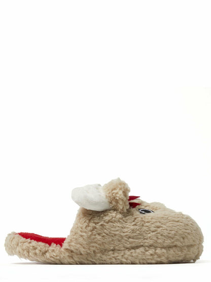 Dearfoams Cozy Comfort Unisex Reindeer Critter Scuff Slippers Tan Size M