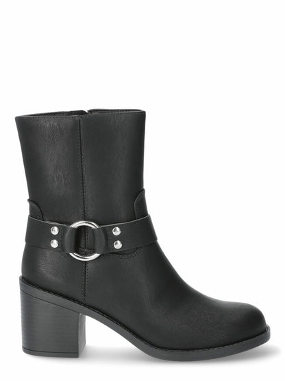 Time and Tru Womens Heeled Moto Boots Black Size 9