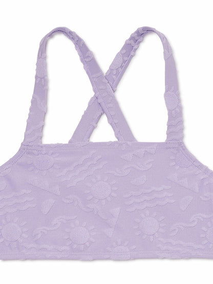 Wonder Nation Girls Terrycloth Cross-Back 2-Pc Swimsuit Lavender Size L (10-12)