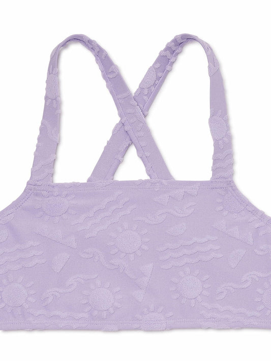 Wonder Nation Girls Terrycloth Cross-Back 2-Pc Swimsuit Lavender Size L (10-12)