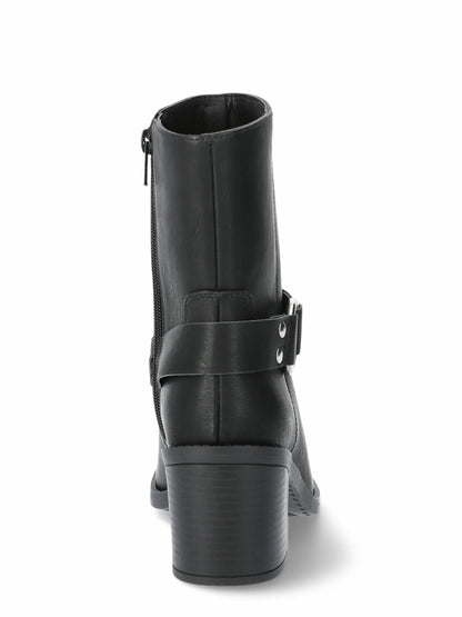 Time and Tru Womens Heeled Moto Boots Black Size 9