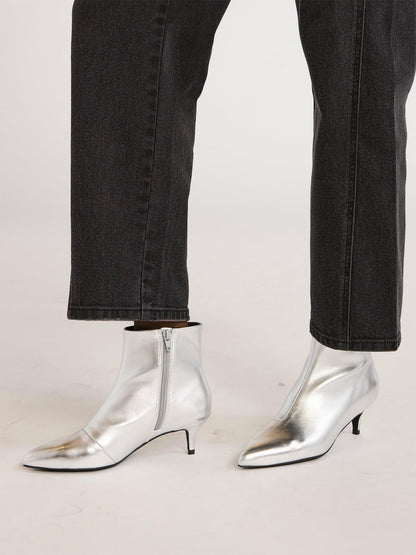 Scoop Womens Faux Leather Kitten Heel Ankle Boots Silver Size 8