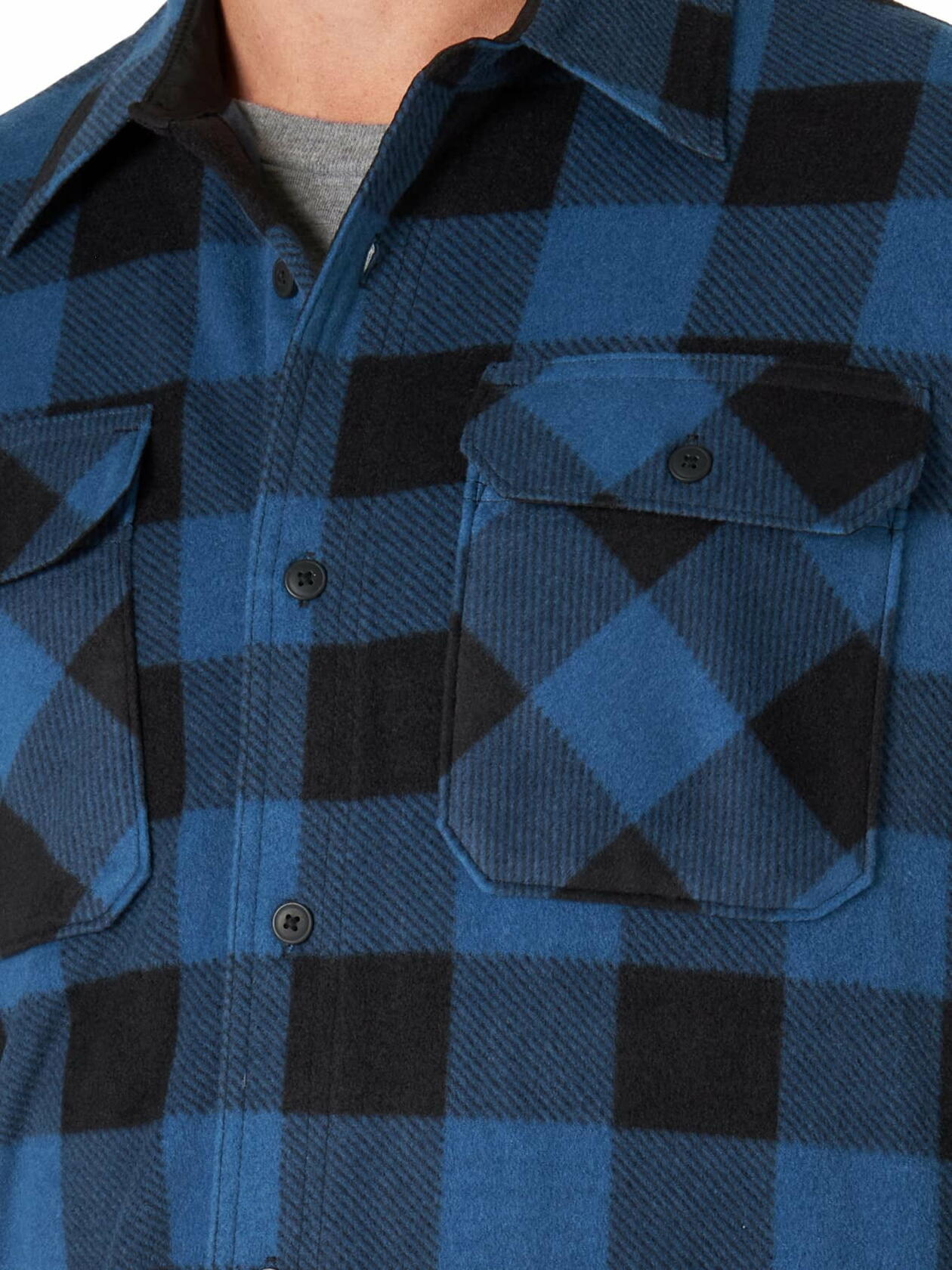 Wrangler Mens Fleece Buffalo Relaxed Fit Long Sleeve Shirt Blue Plaid Size XL