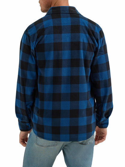 Wrangler Mens Fleece Buffalo Relaxed Fit Long Sleeve Shirt Blue Plaid Size XL