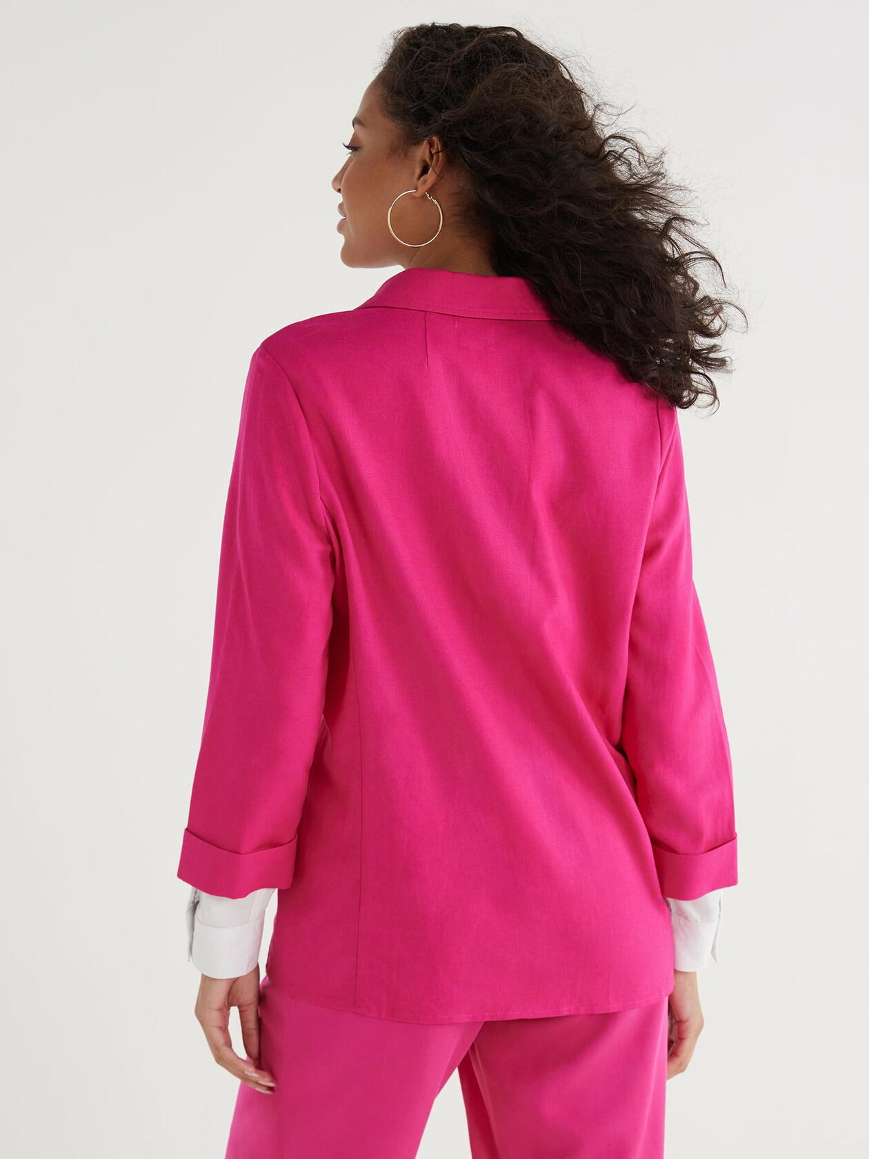 Time and Tru Womens Linen-Blend Button Front Blazer with Patch Pockets Smokin