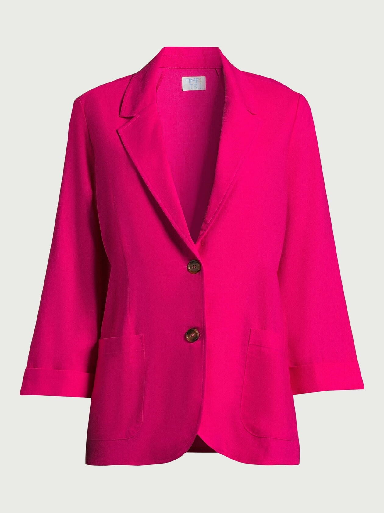 Time and Tru Womens Linen-Blend Button Front Blazer with Patch Pockets Smokin