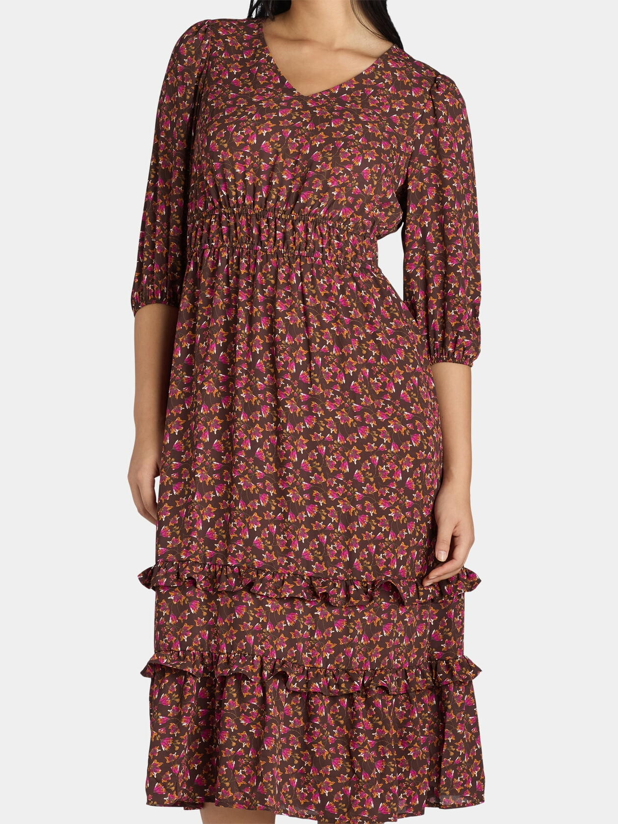 The Pioneer Woman Ruffle Maxi Dress Womens Falling Floral Coffee Size 2x