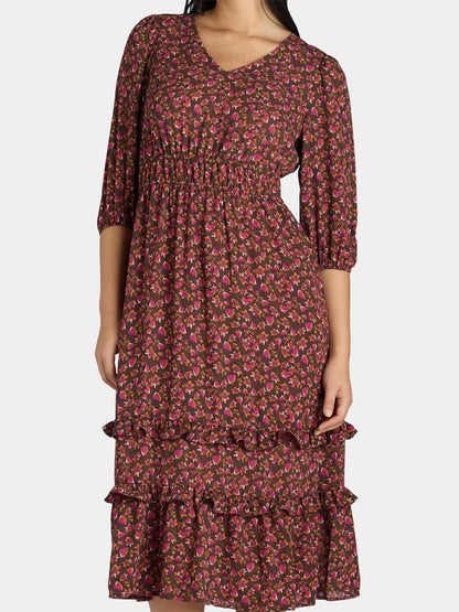 The Pioneer Woman Ruffle Maxi Dress Womens Falling Floral Coffee Size 2x