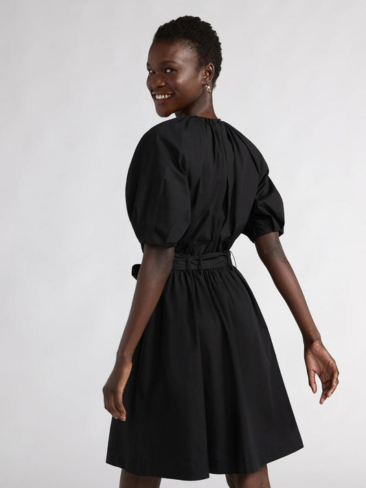 Scoop Womens Fit and Flare Mini Dress with Puff Sleeves Black Soot Size M